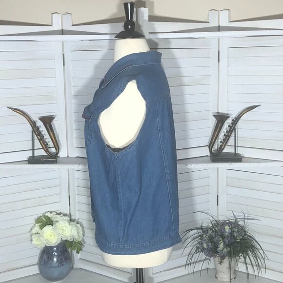 Vintage 90s Y2K Denim Vest Embroidered Floral Cotton 2X - Picture 4 of 12